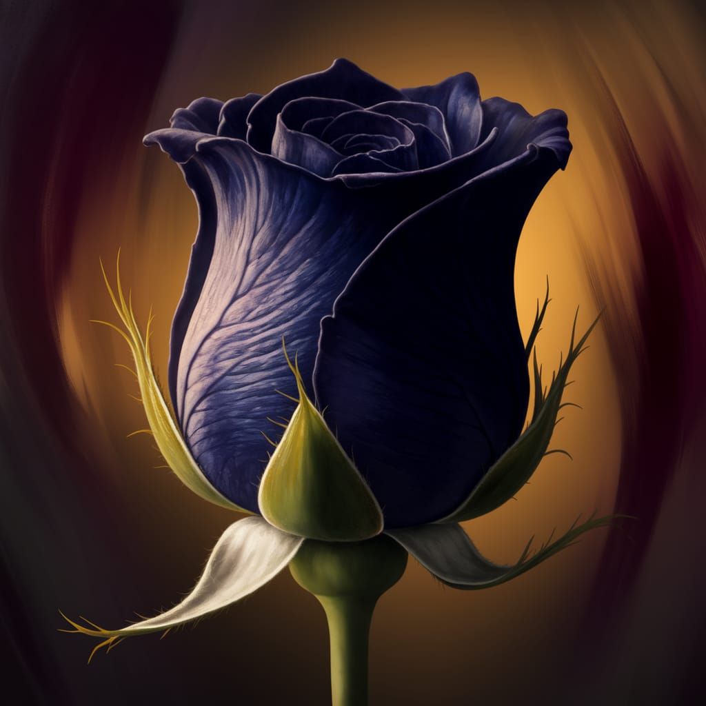Dark Blue Rosebud in Renaissance Oil Painting Style