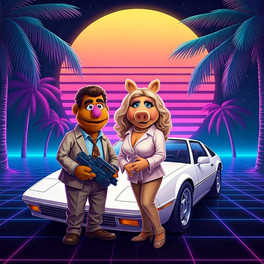The Muppets, Kermit and Miss Piggy dressed as Crockett and T...