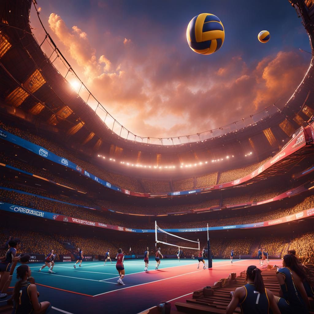 Detailed Volleyball Matte Painting in Deep Color