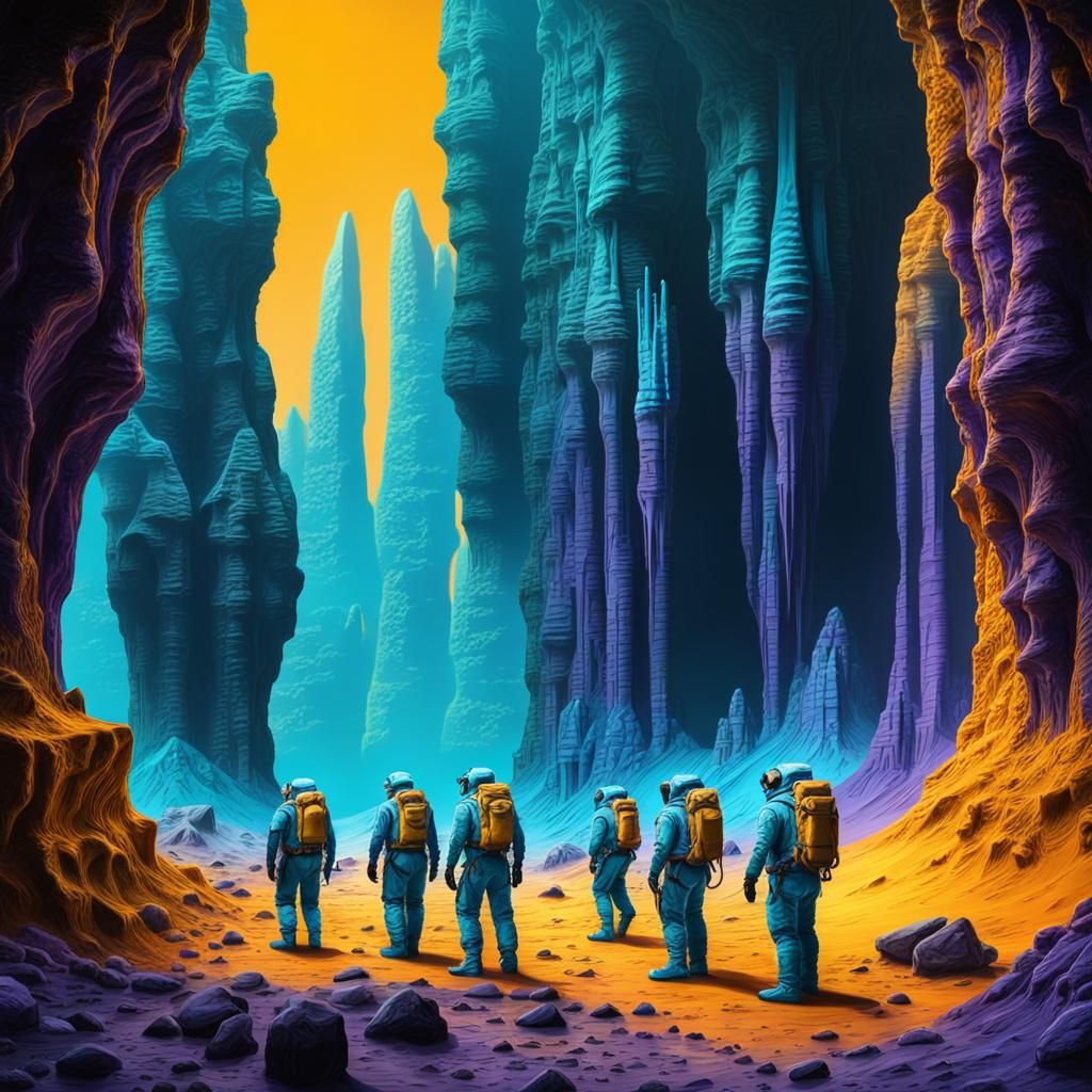 Astronauts Explore Alien World with Hieroglyphs