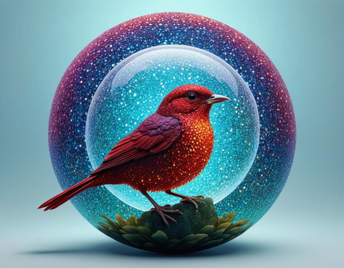 Luminous Bird in Orb: Ethereal Digital Art