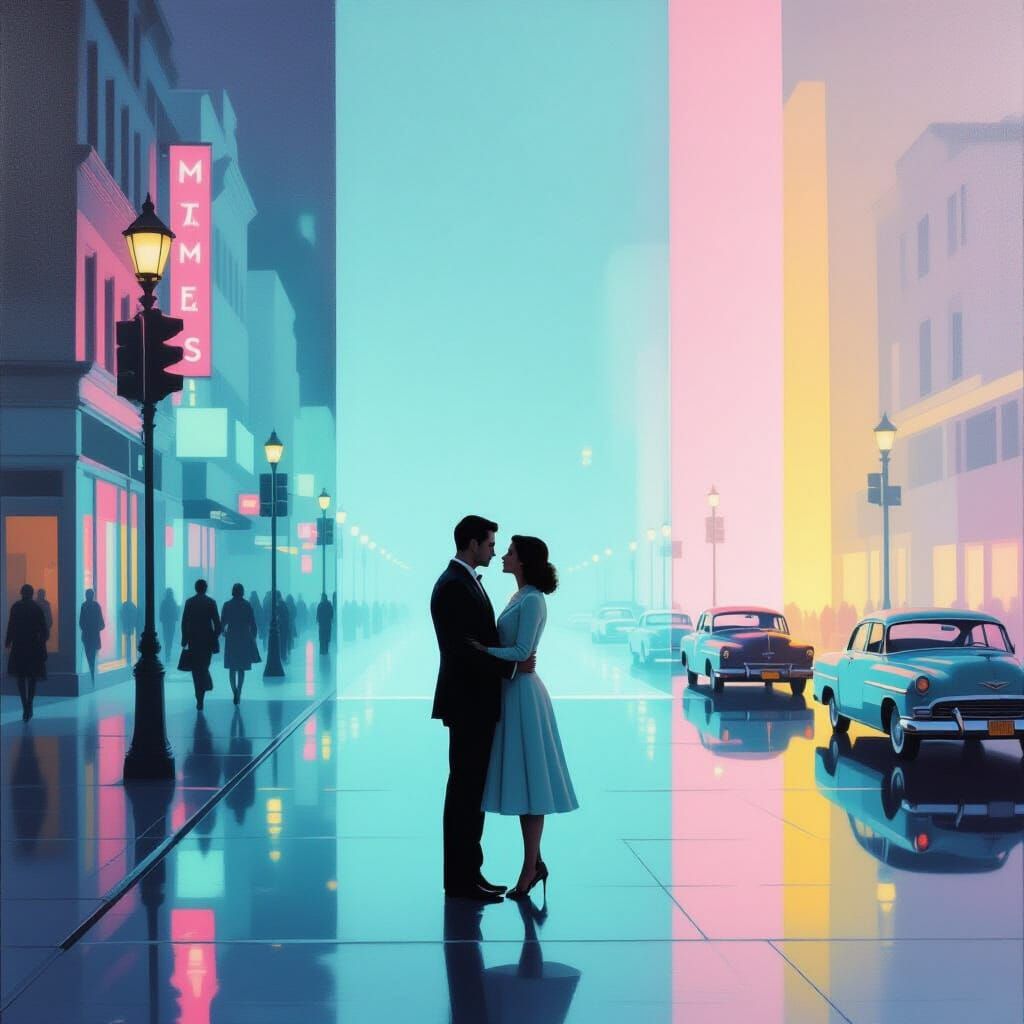 Ethereal Realist Painting of Intimate Street Scene