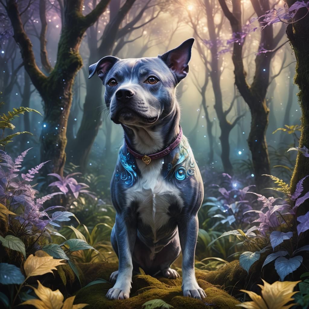 Staffy in Magical Forest: Fantasy Concept Art