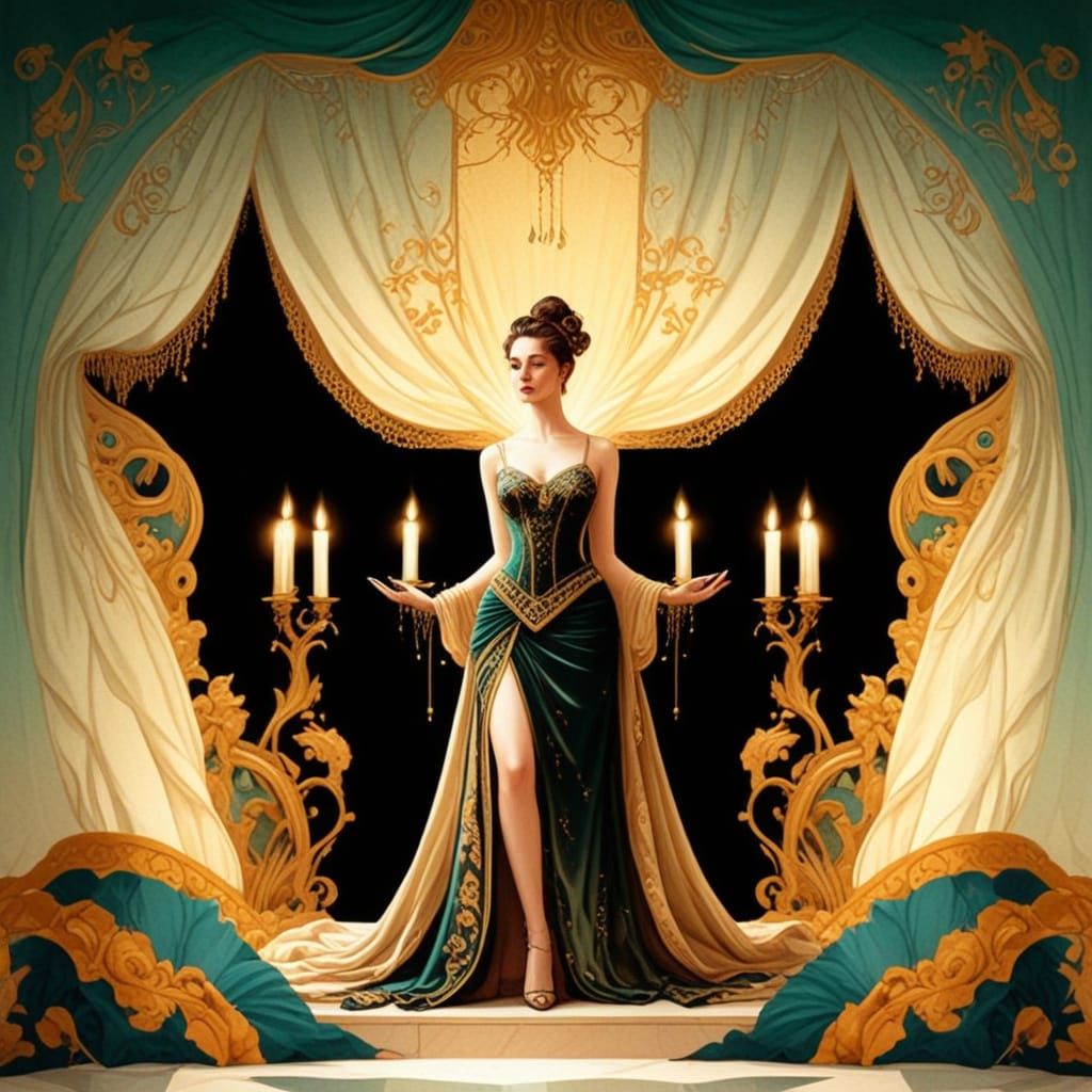 Sensual Woman in Opulent Jugendstil Setting
