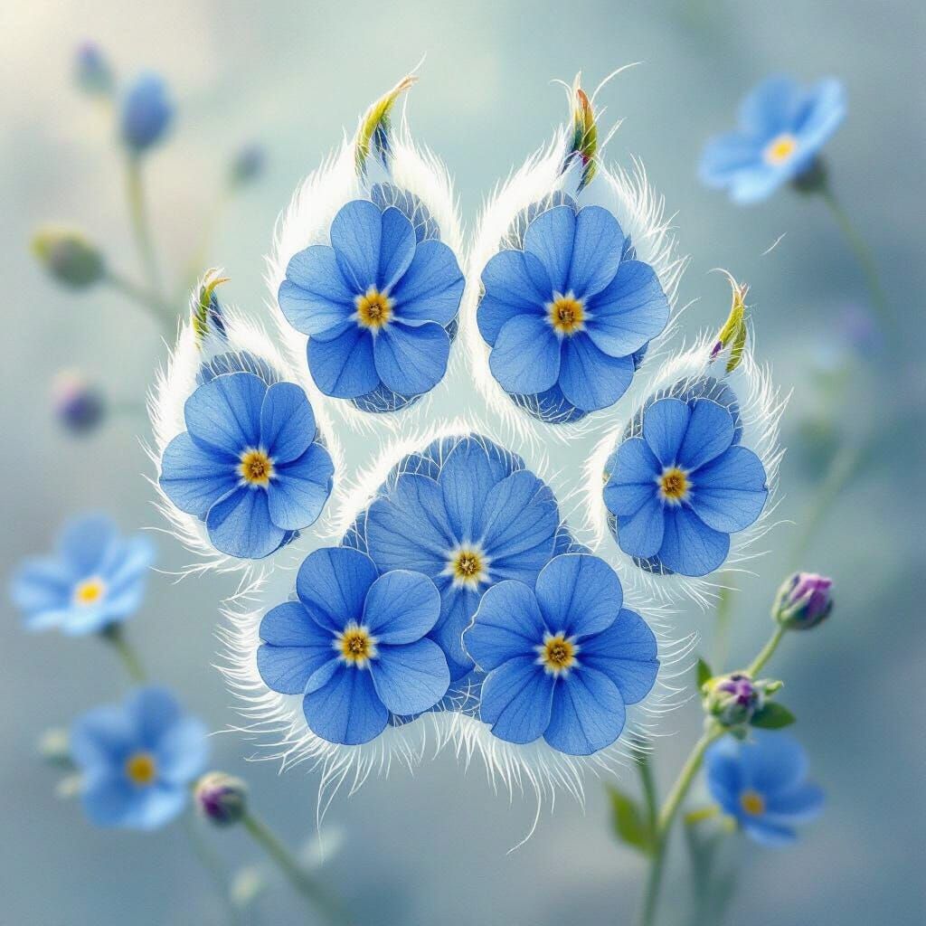 Floral Cat Paw Print in Botanical Style