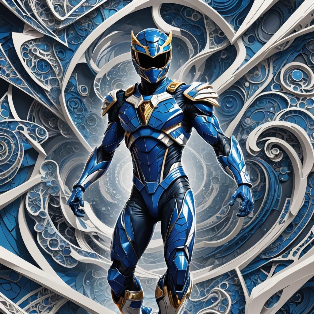 Blue Power Ranger in Abstract Geometric Style