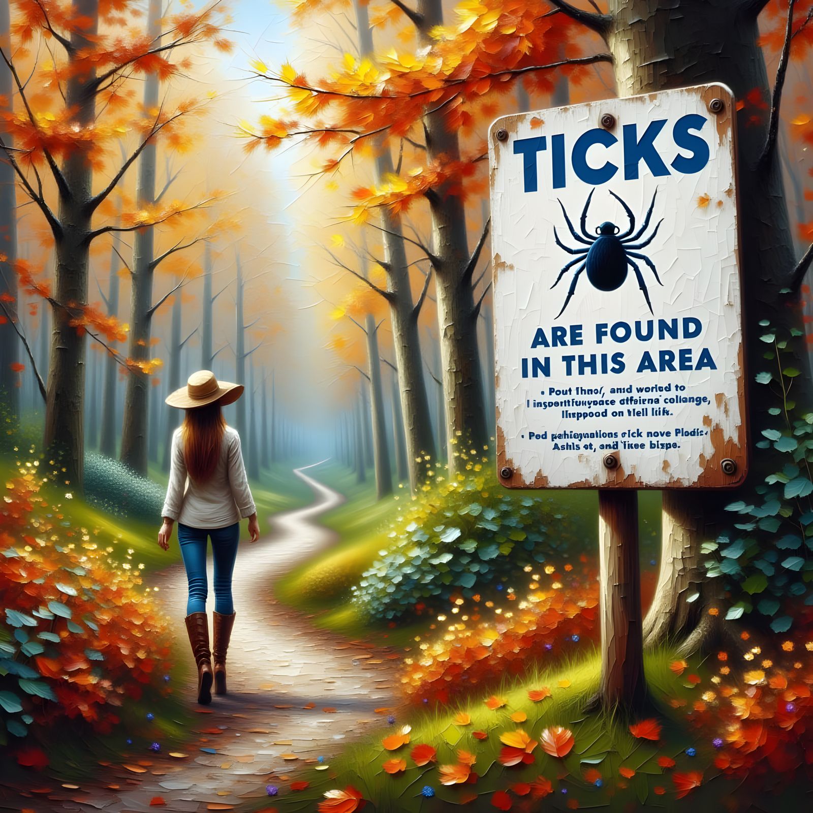 Tick Safety Sign in Autumnal Landscape