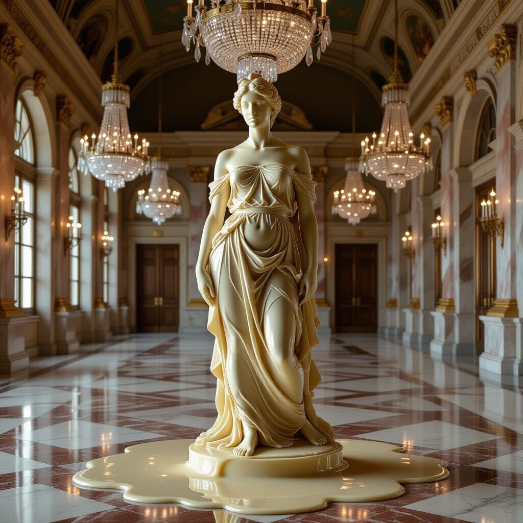 Wax Statue Melts in Hyperrealistic Ballroom