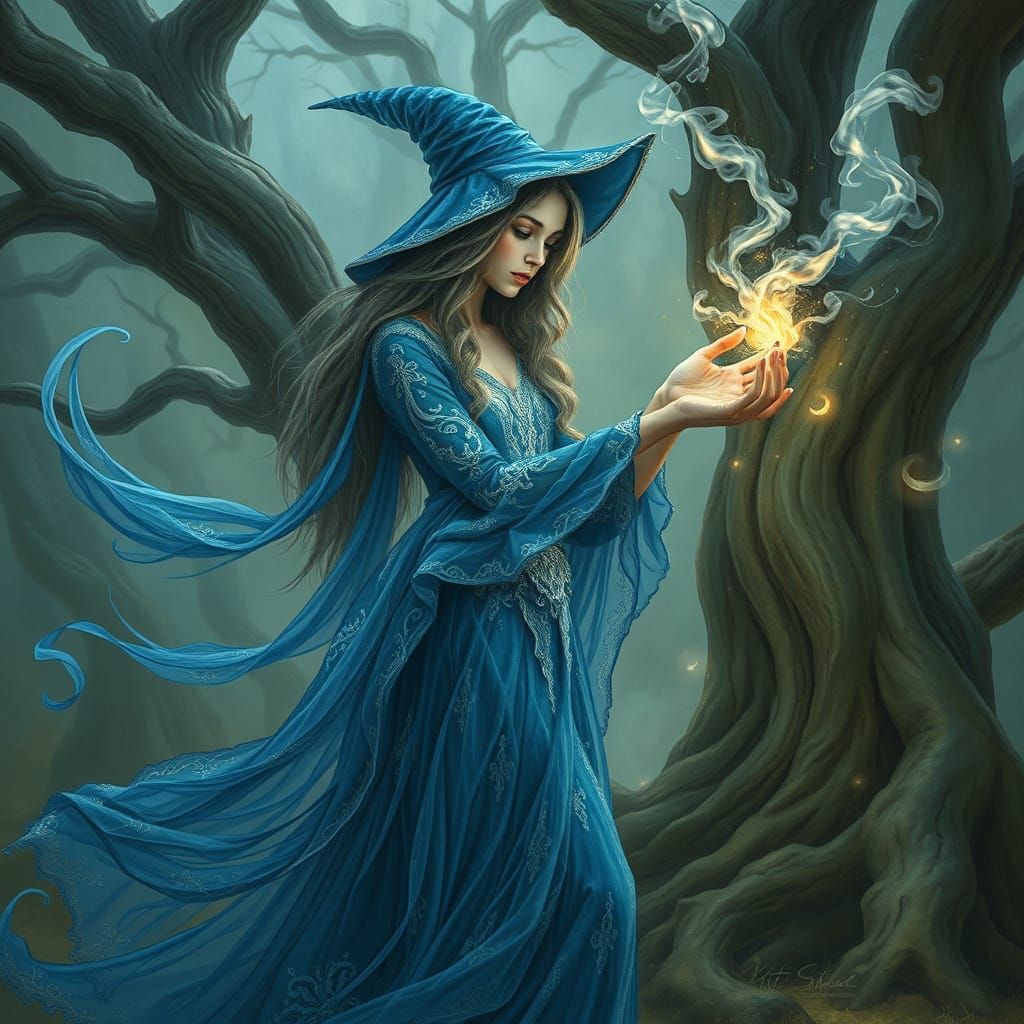 Ethereal Elven Sorceress in Enchanted Forest