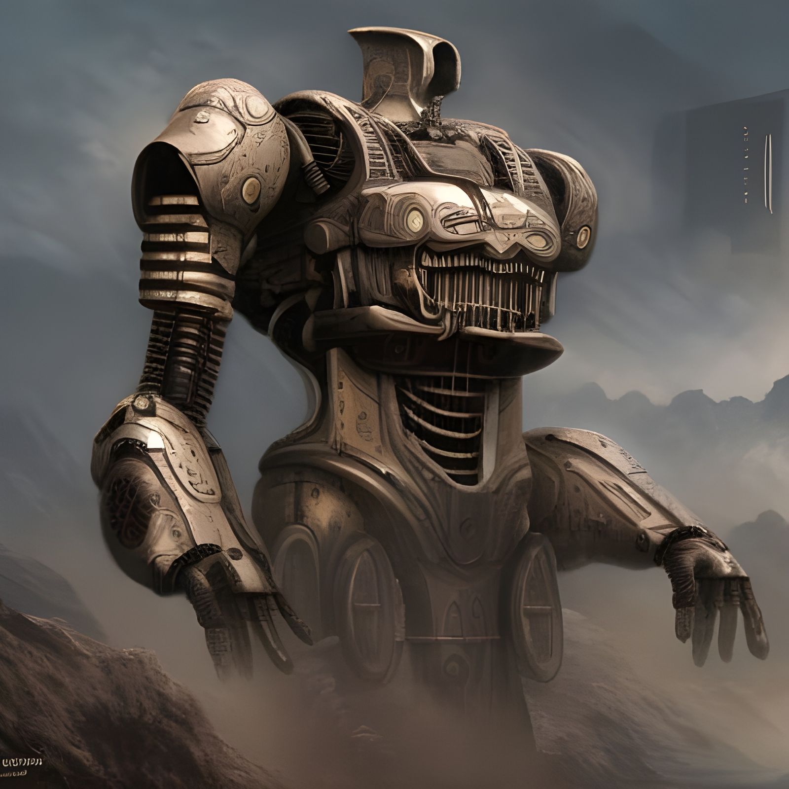 Detailed Matte Painting of an Ancient Cyborg