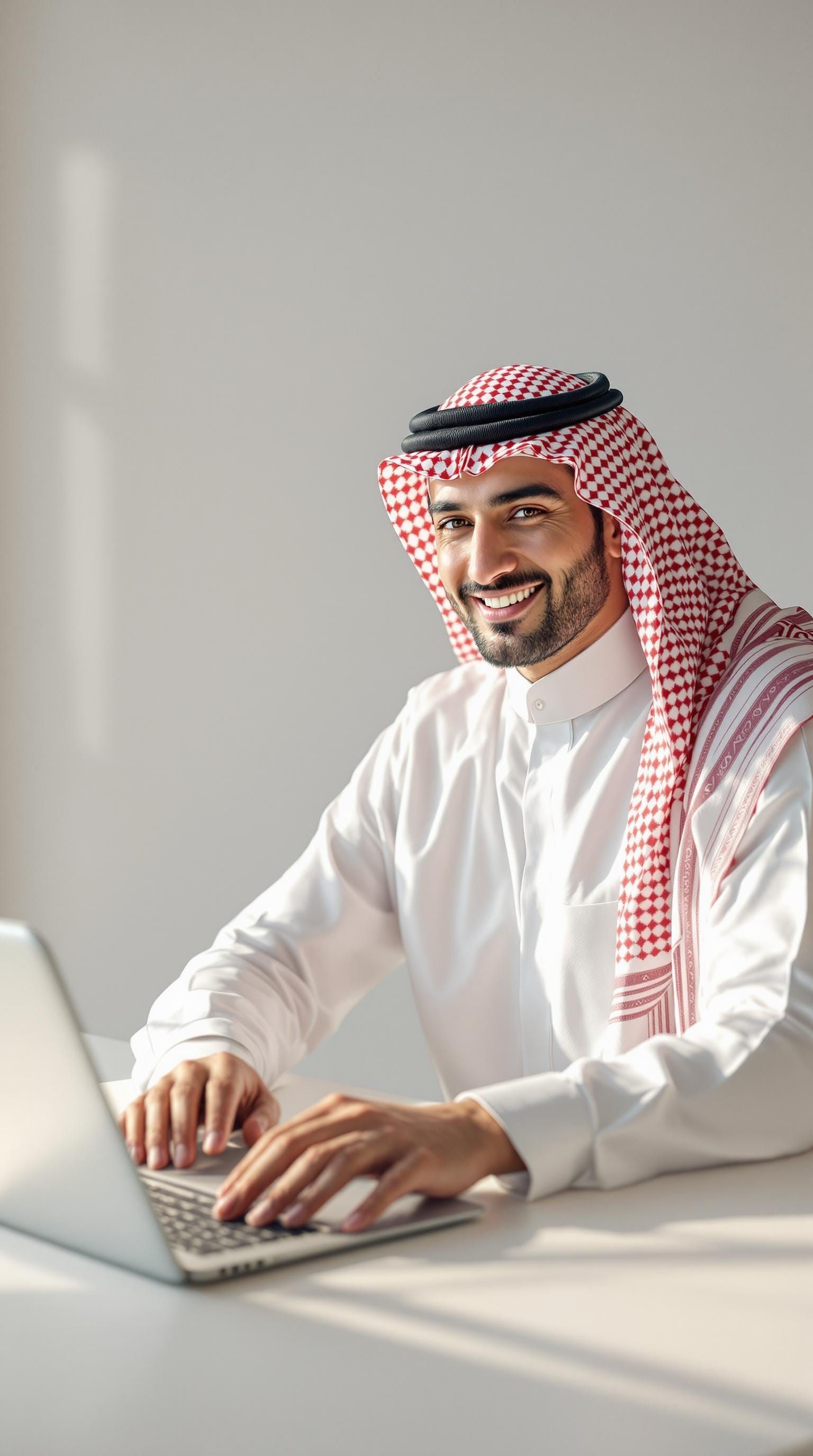 A Saudi Man in Modern Minimalist Setting, Photorealistic Por...