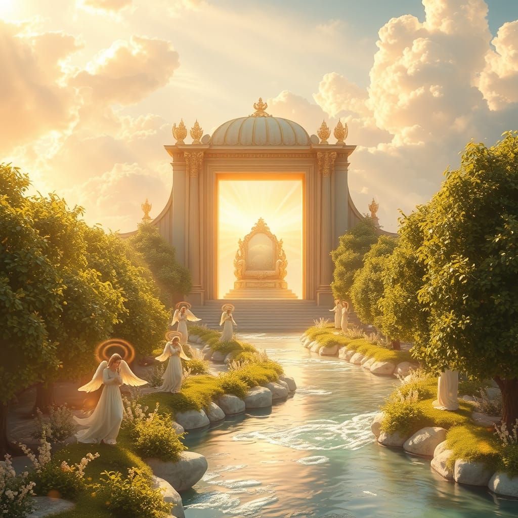 Radiant Celestial Realm with Golden Light