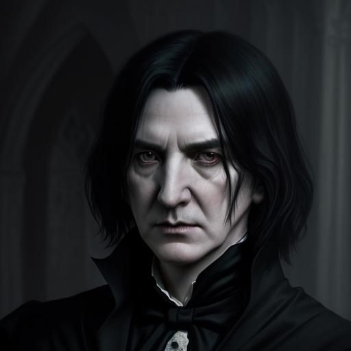 Handsome Severus Snape wearing gothic makeup& brooding vibes& mysterious vibes& gothic vibes