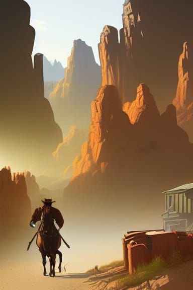 Wild West Rider Entering Town