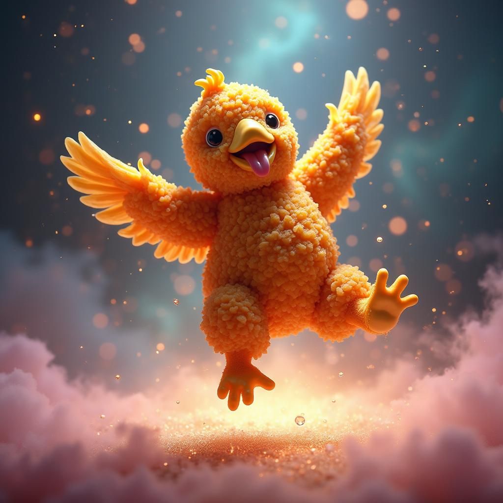 Majestic Chicken Nugget's Defiant Dance in Aurora Lights