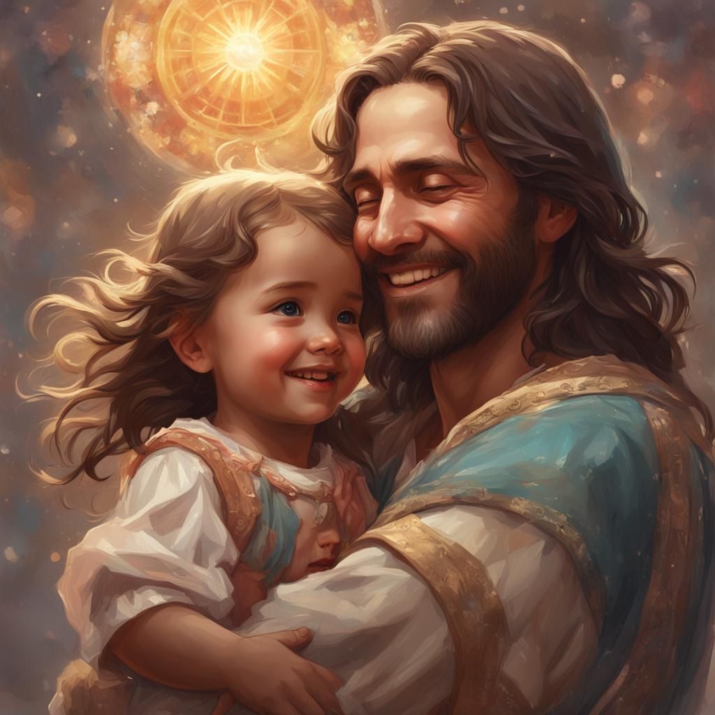 Jesus Holding Baby Girl: Detailed Portrait