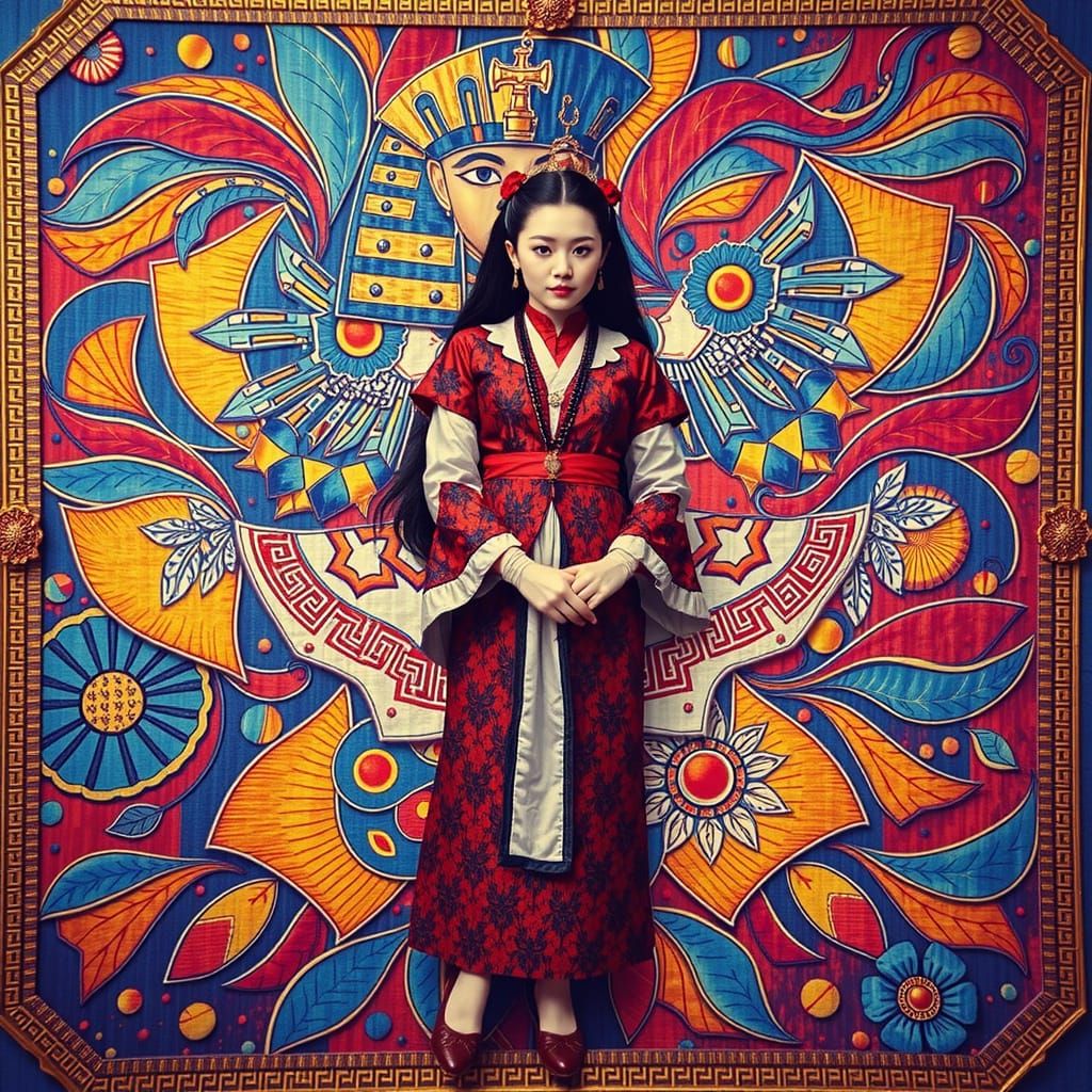 Harlequin, Geisha, and Tutankhamun in Photorealistic Full Bo...