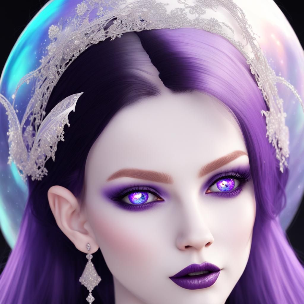 Beautiful Gothic vampire lady with long purple hair and purp...