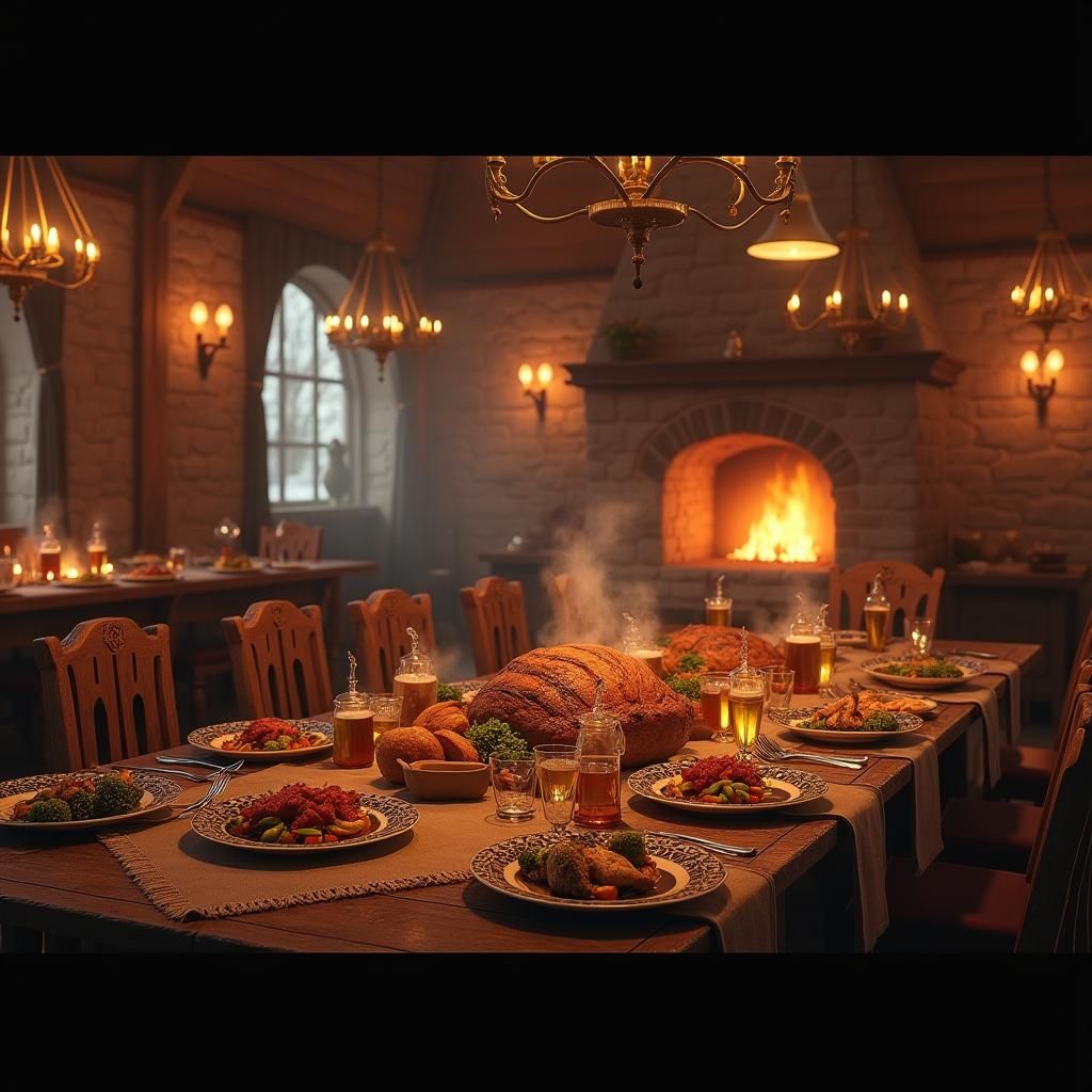 Emberhearth Tavern Grand Feast in Matte Painting Style