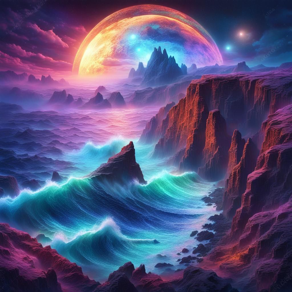 Astral Cliffs and Sea: Holographic Cosmic Illustration