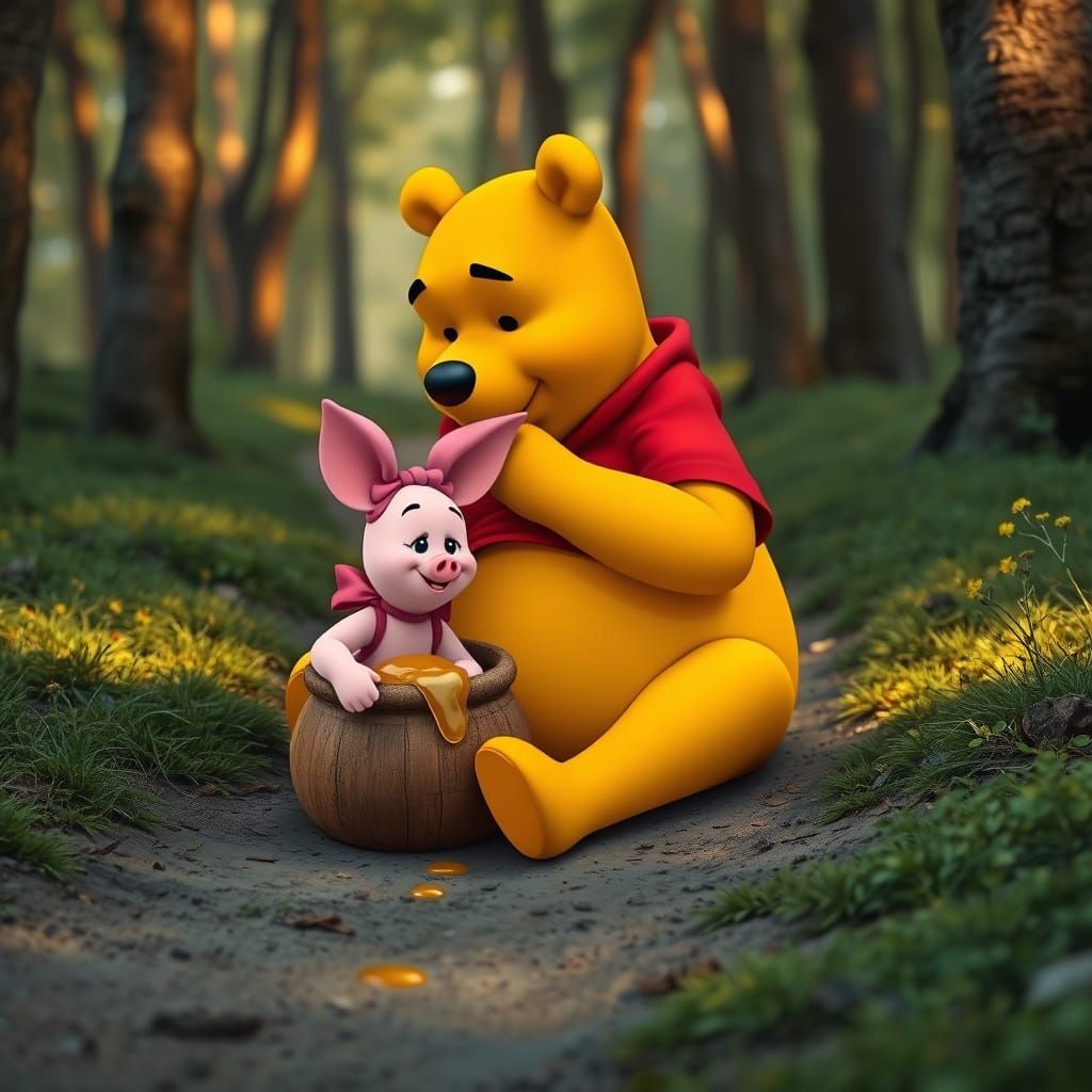Winnie the Pooh and Piglet in Live Action Style