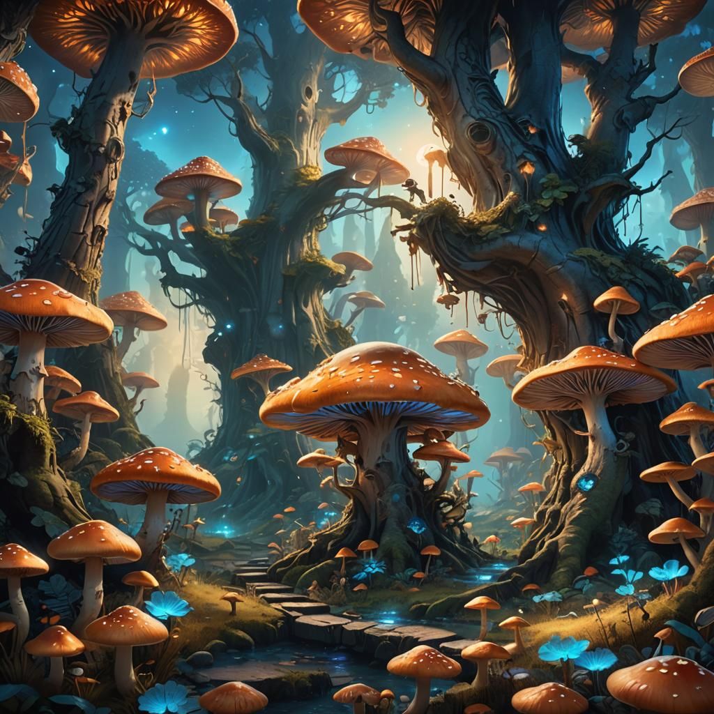 Glowing Mushroom Fantasy World: Digital Matte Painting