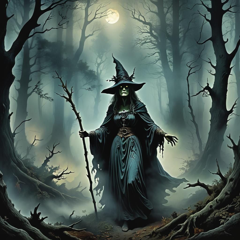 Mystical Forest Witch in Dark Fantasy Style