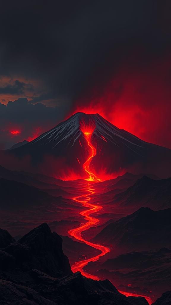 Ominous Volcano Etna Landscape in Expressionist Style