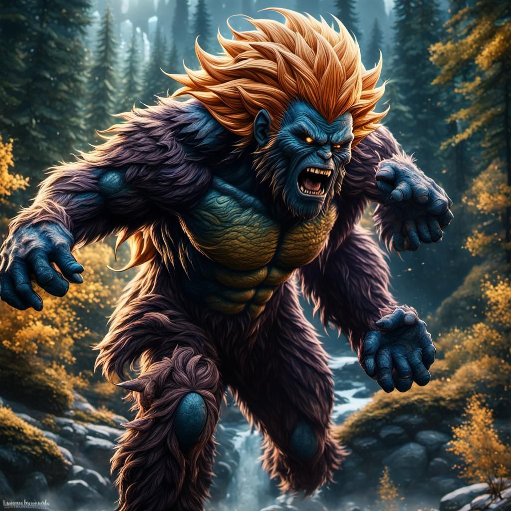 Detailed Female Sasquatch Super Saiyan Fantasy Concept Art
