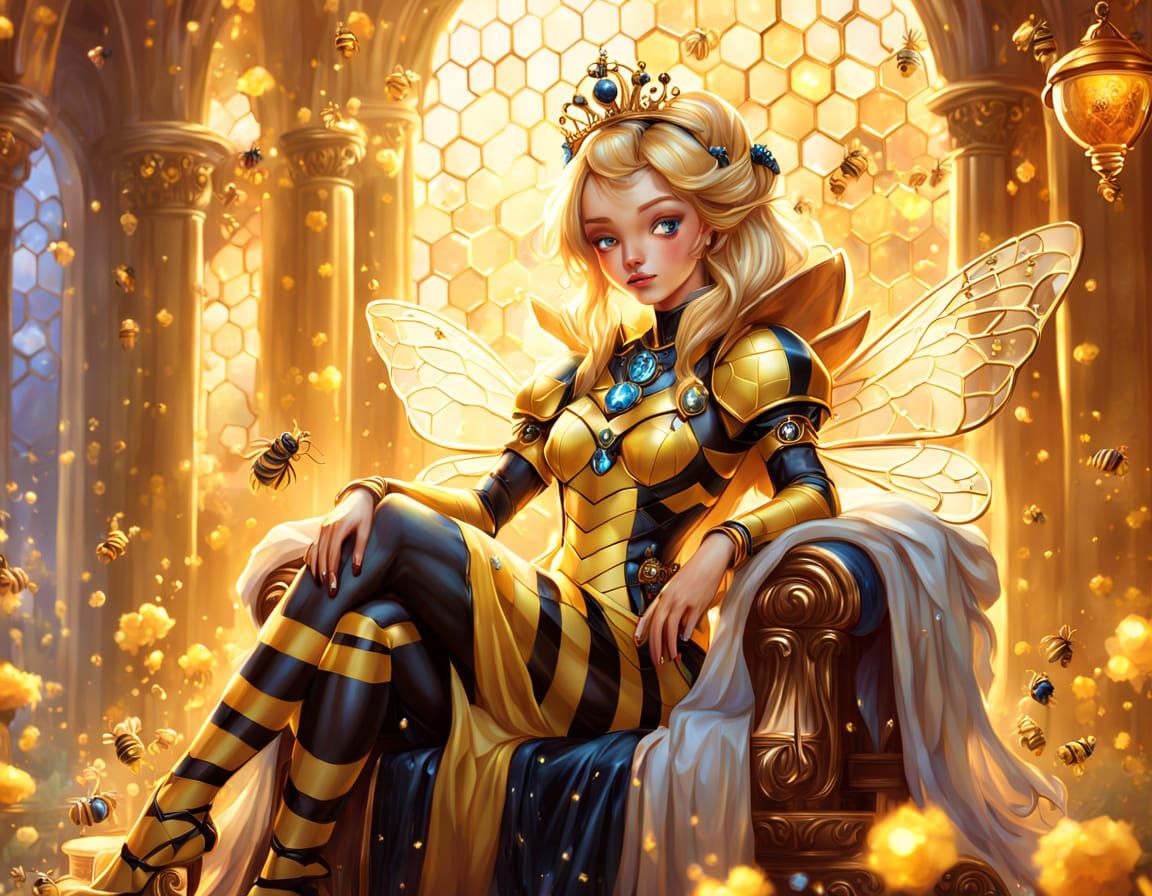 Majestic Queen Bee in Whimsical Honey Throne Room