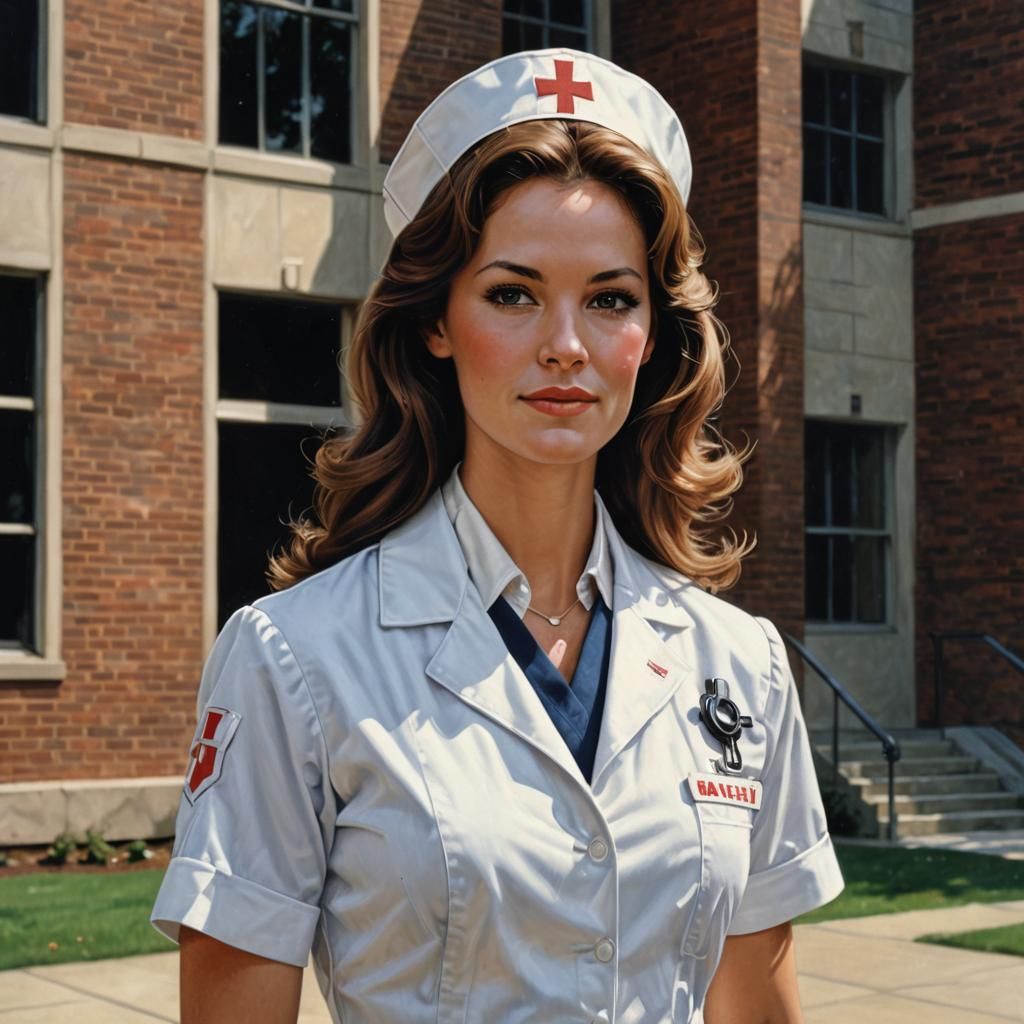 Young Nurse on College Campus in Photorealistic Style