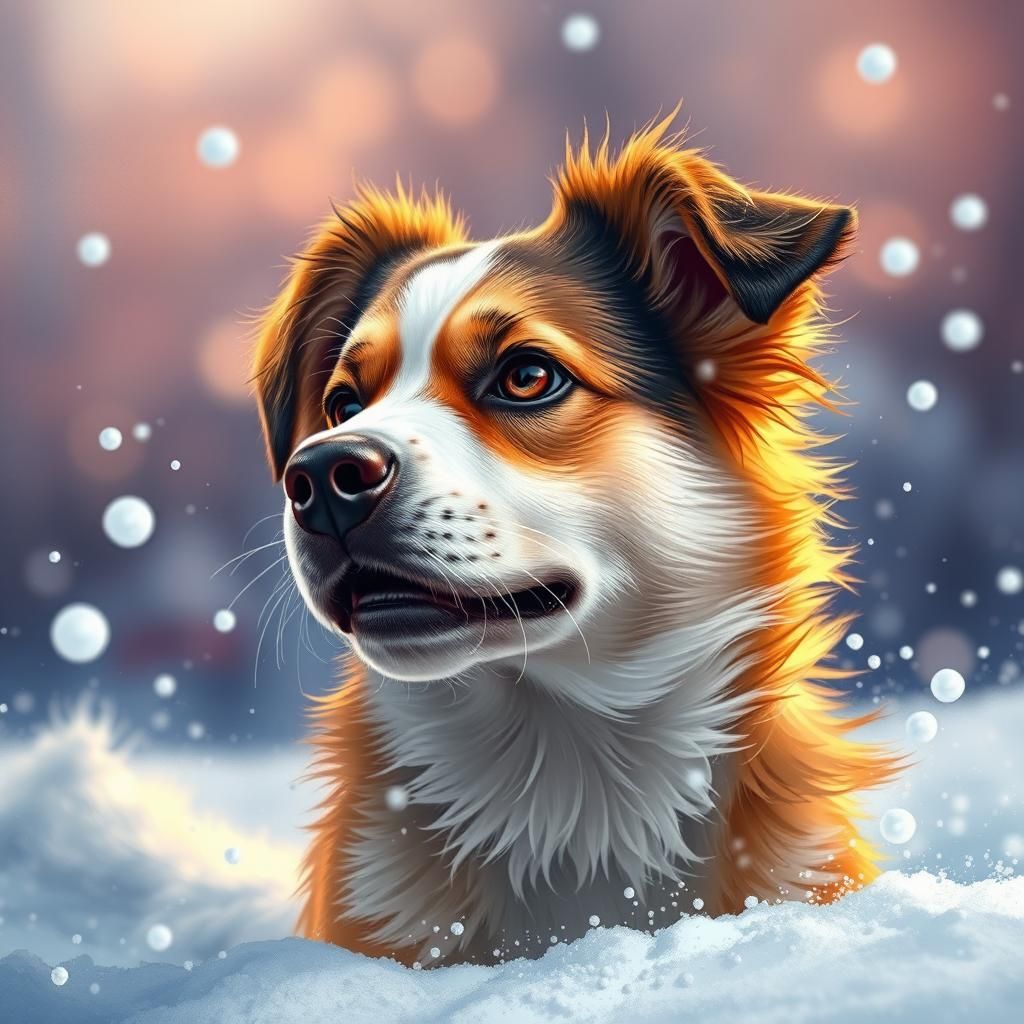 Cute Dog Portrait in Snowy Landscape