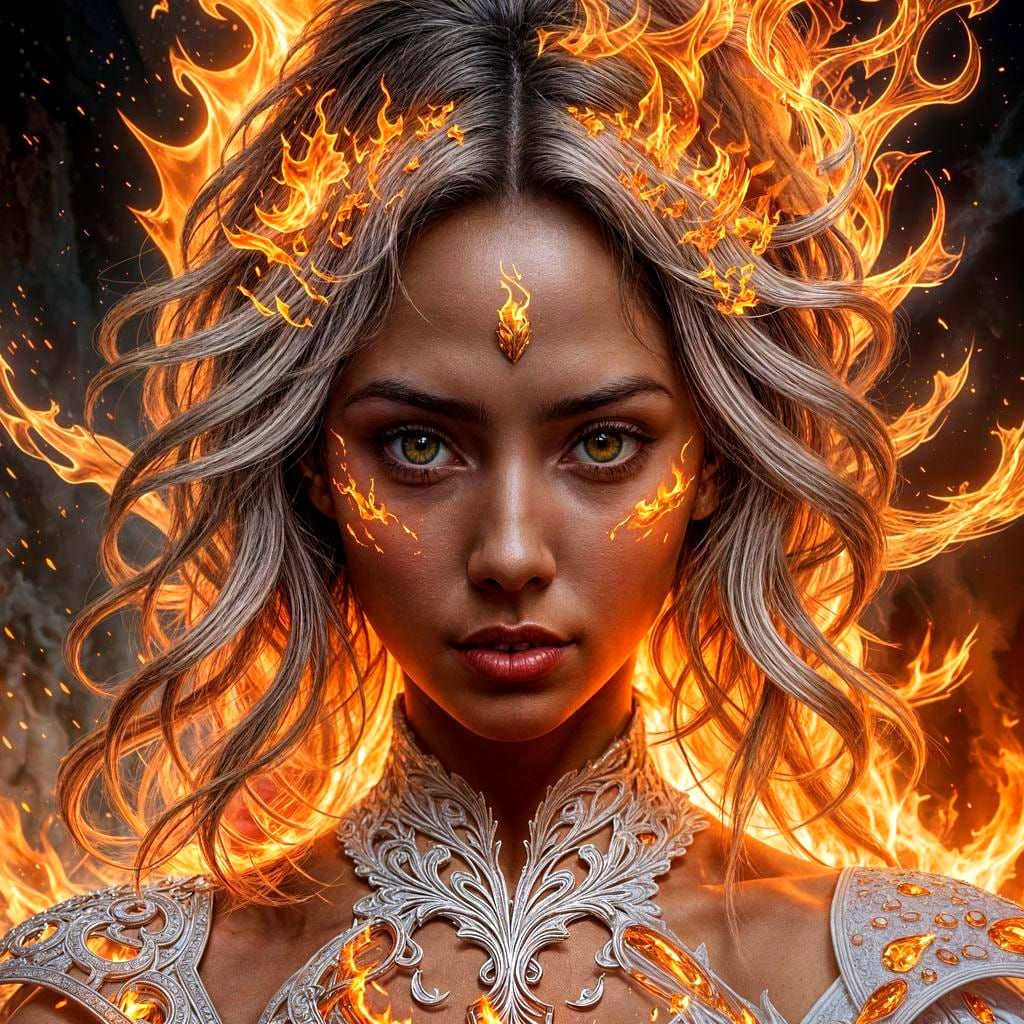 Flaming Portrait of Arabic Woman in Fire Inferno