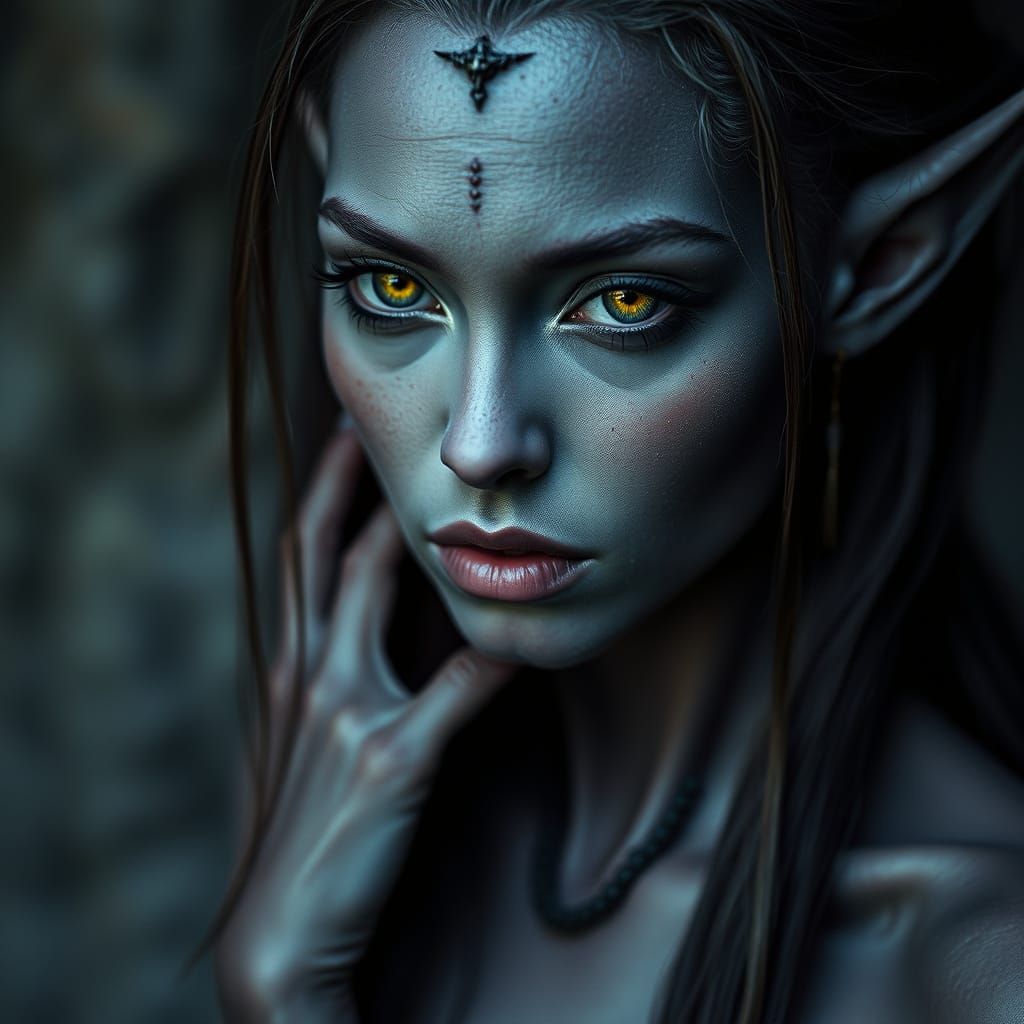Seductive Dark Elf Goddess in Cinematic Lighting