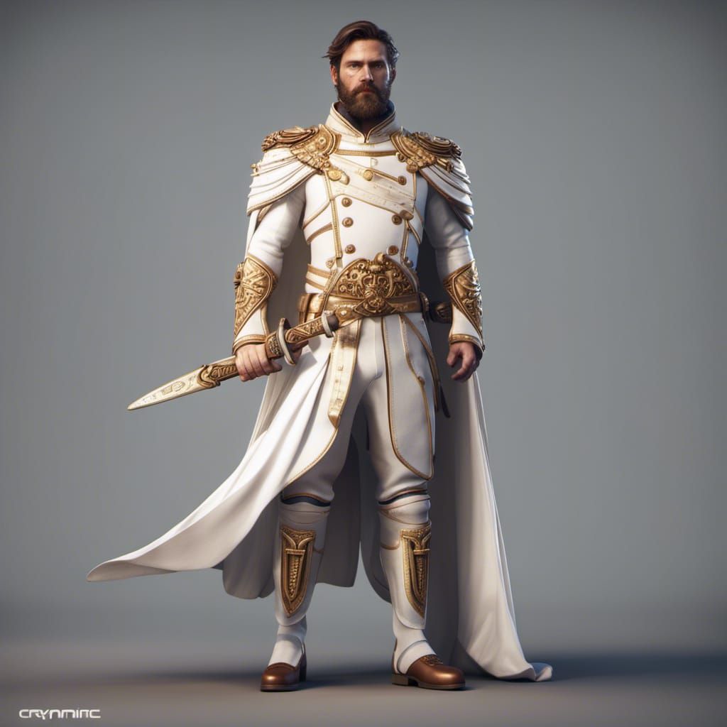 Man in White Military Uniform with Cane Sword