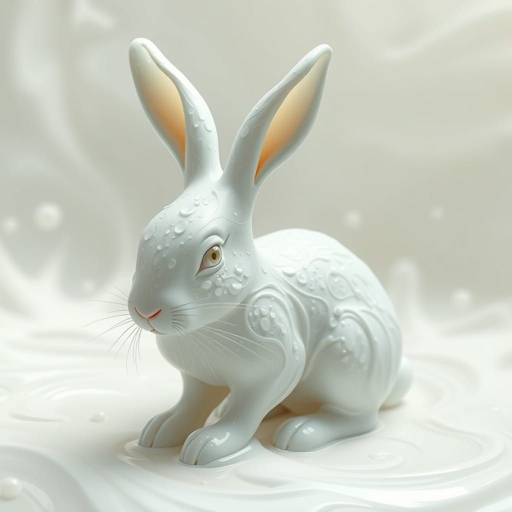 Ethereal Milk Rabbit with Swirling Patterns