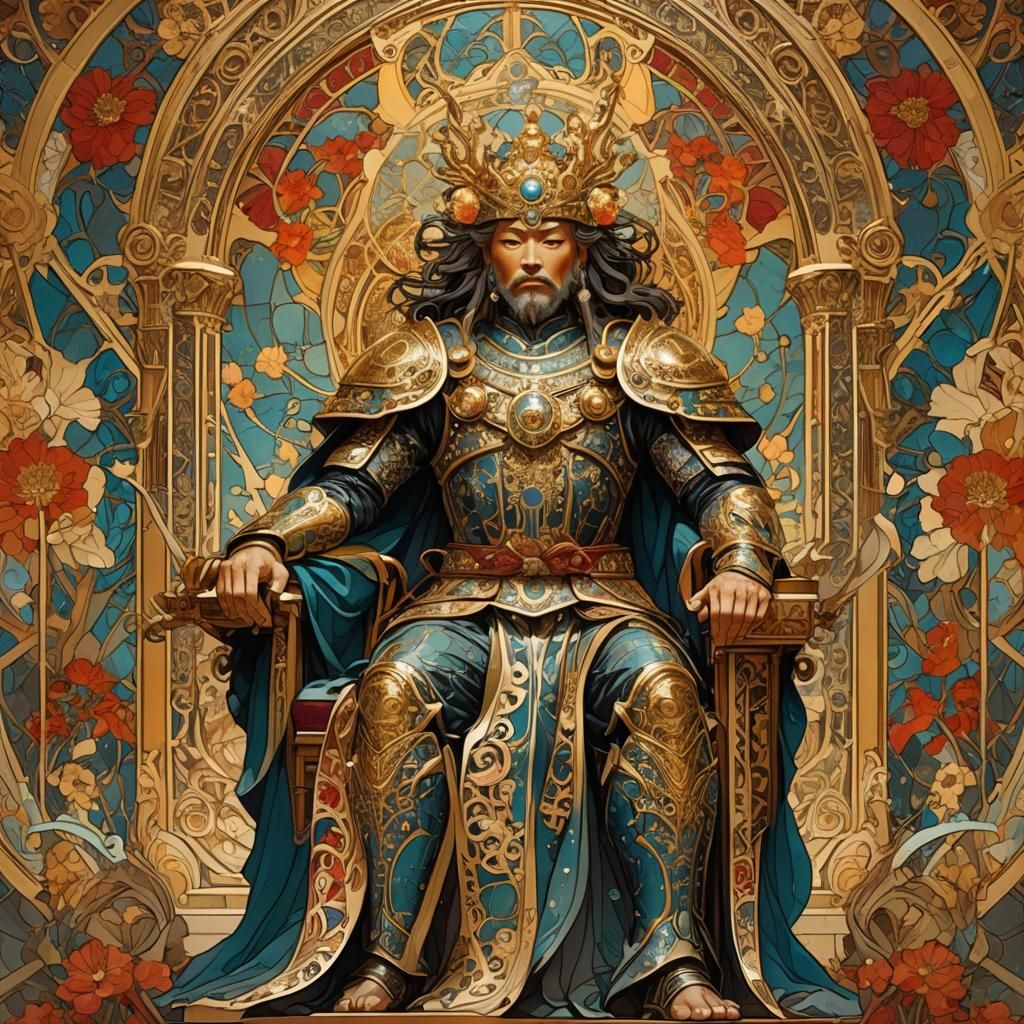 Majestic Figure in Art Nouveau Throne Room