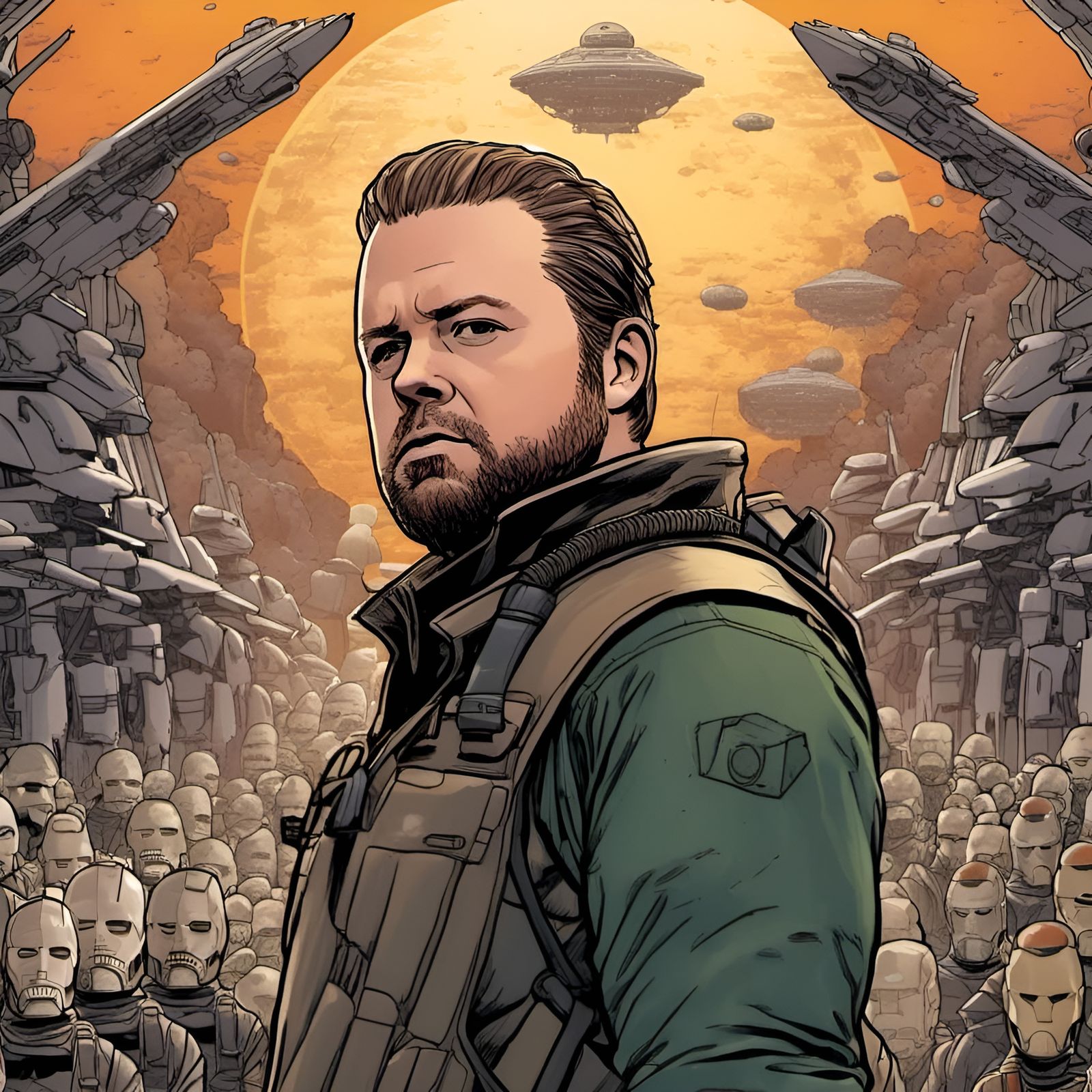 Dark Supervillain on Alien Planet in Comic Book Style