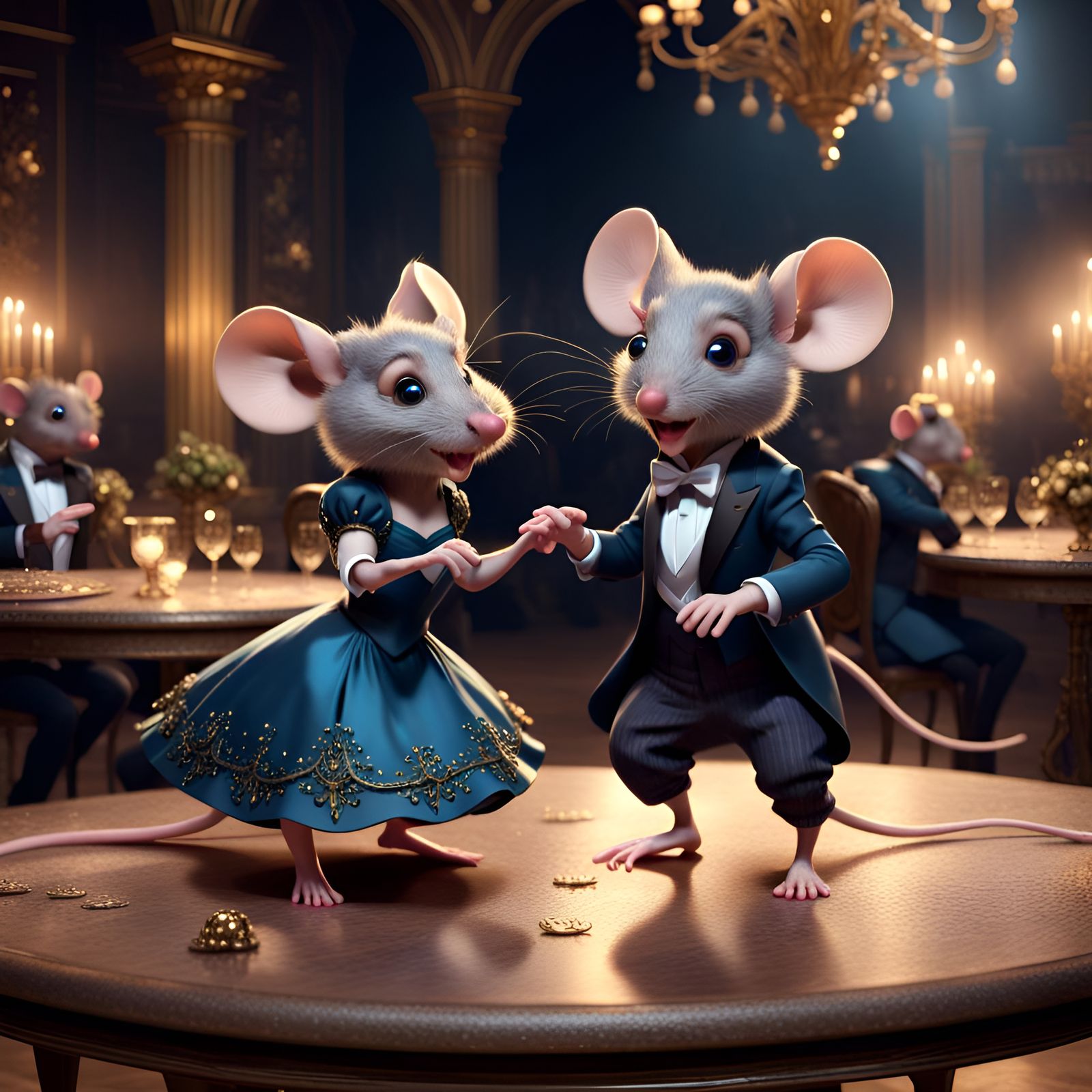 Mice Social Dance in Detailed Digital Painting