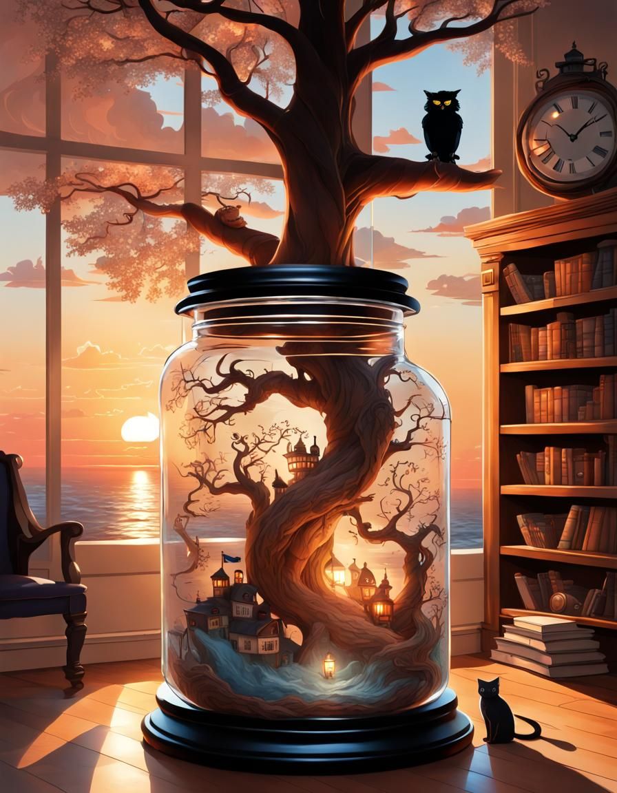 Crystal Jar Tree with Dragon and Pirate Ship