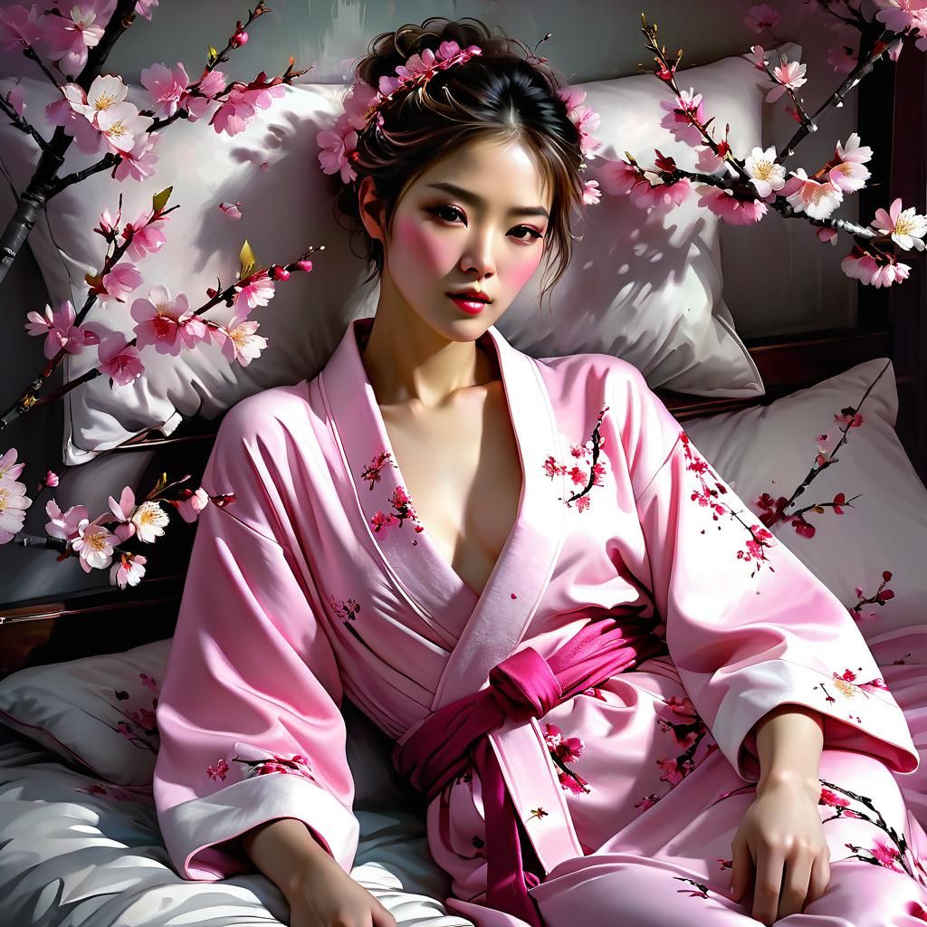 Woman in Cherry Blossoms: Fine Art Painting