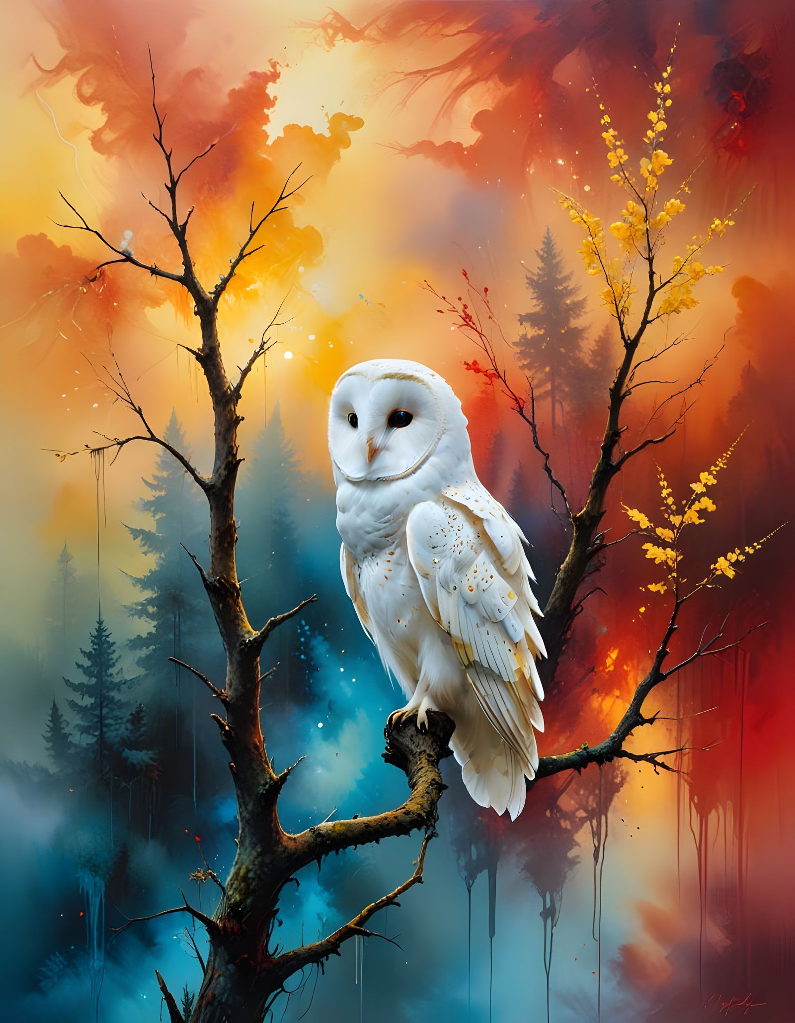 Majestic White Barn Owl in Ethereal Fog