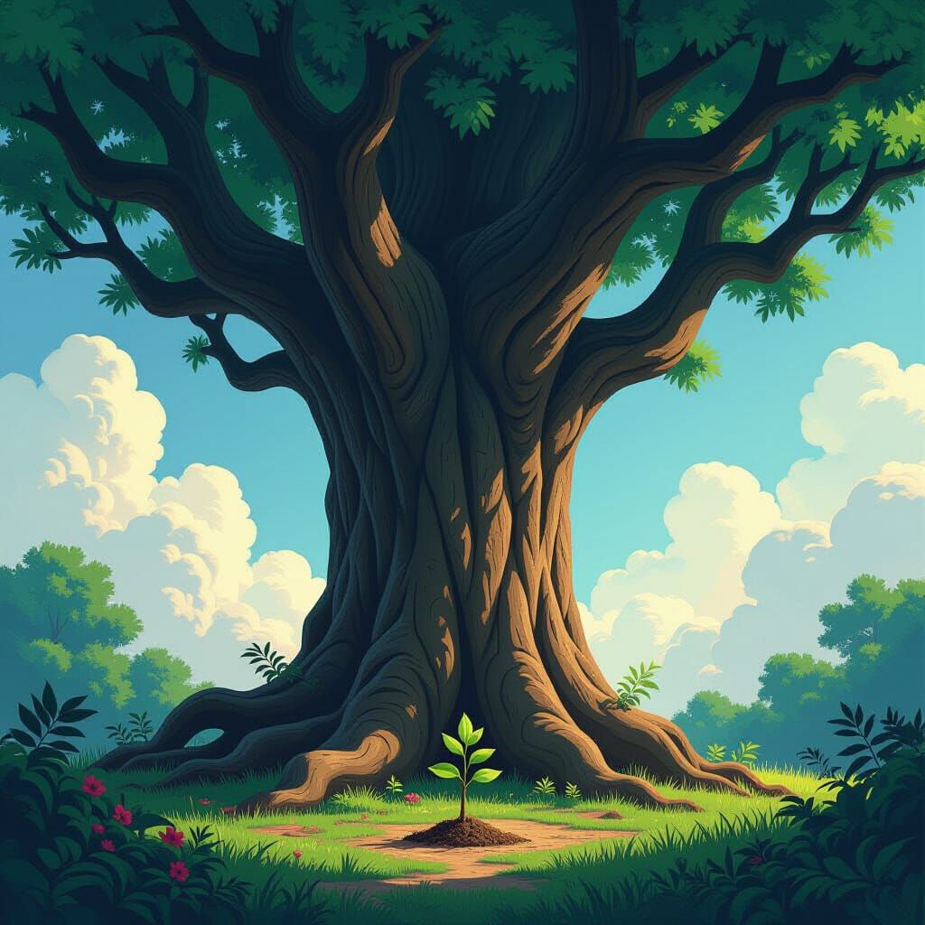Ancient Tree and Seedling: A Digital Painting