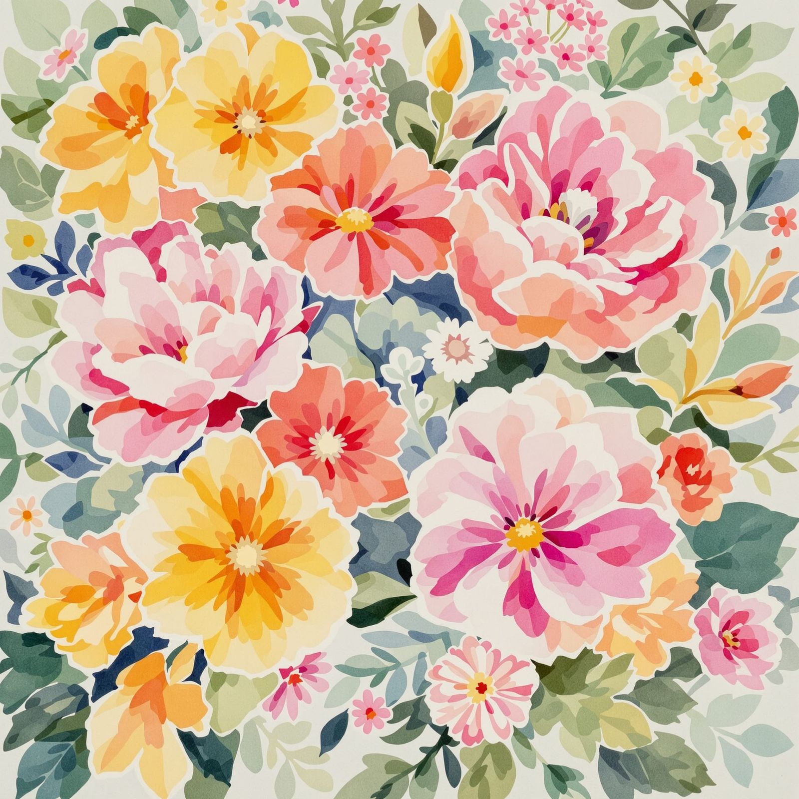 contemporary watercolor painting with a botanical theme, vib...