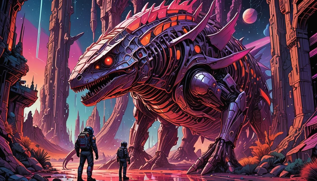 Astronaut in Retro-Futuristic Martian Comic Book Art