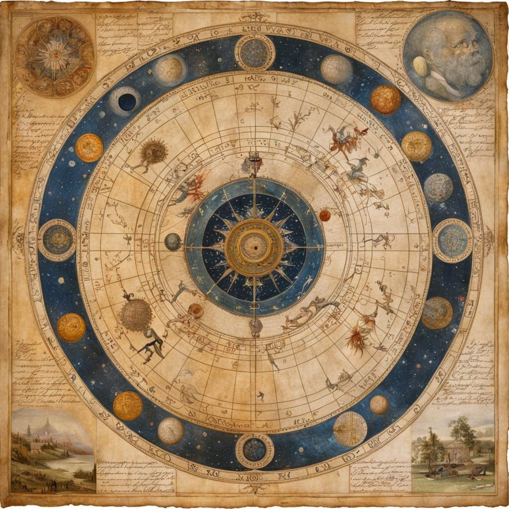 Astronomical Map in Renaissance Oil Painting Style