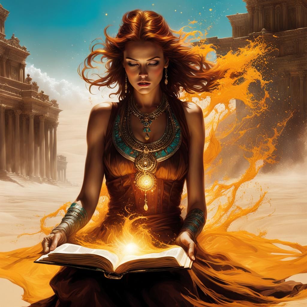 Enchantress Studies Spell Book in Color Splash Art