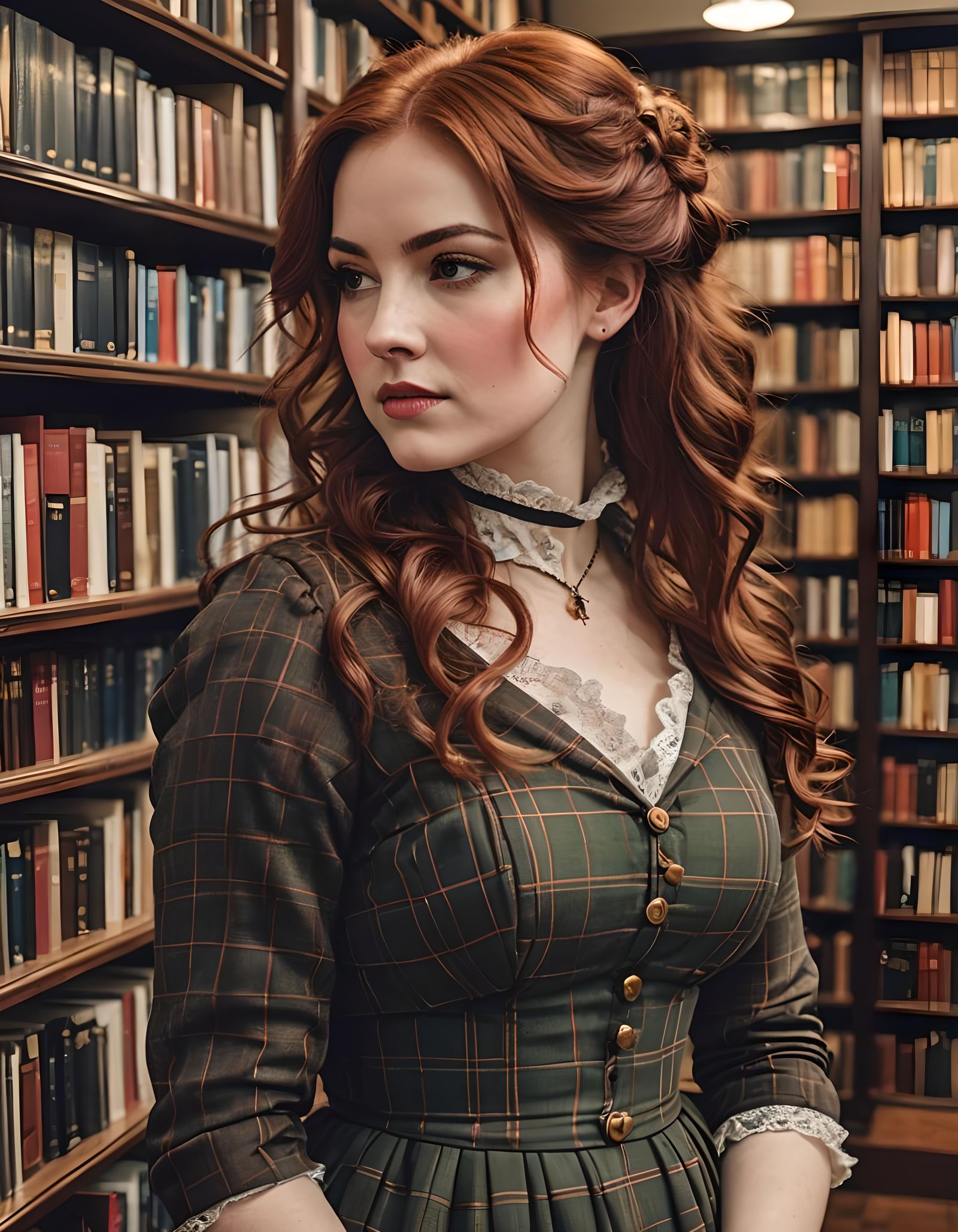 Victorian Woman in Bookstore Portrait