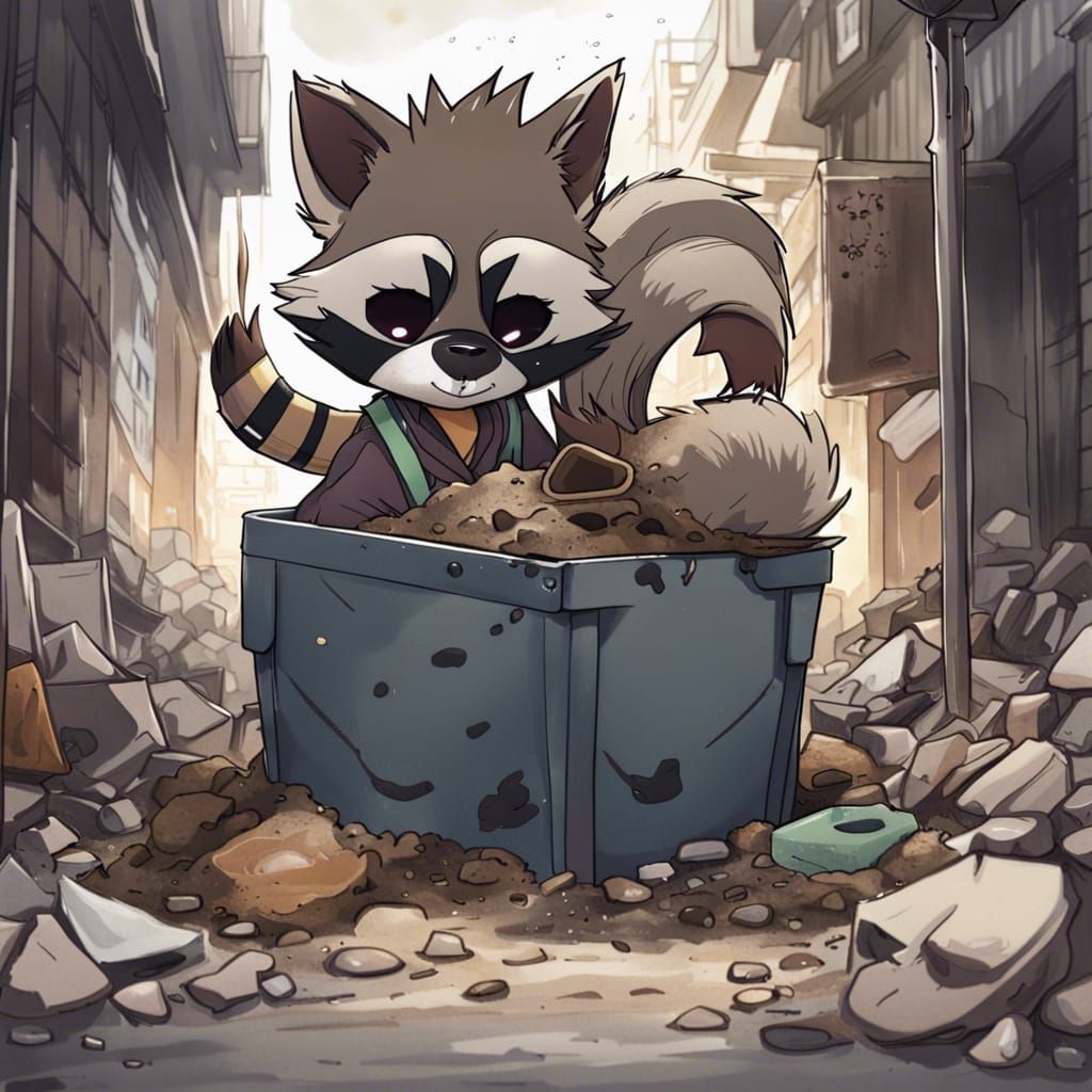 Racoon Digging in Dumpster
