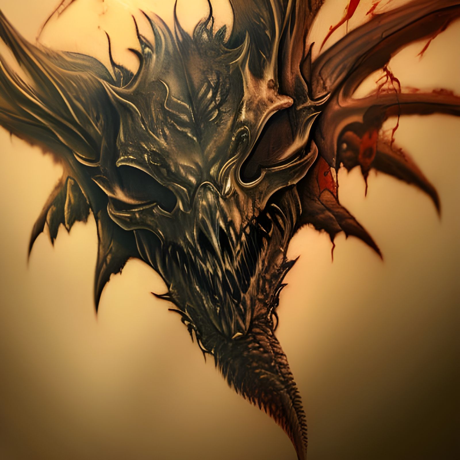 Dragon Skull Tattoo Design in Detailed Matte Painting